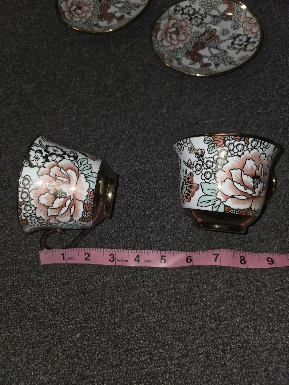 Elegant Pink Floral Porcelain Tea Set with Gold Accents
